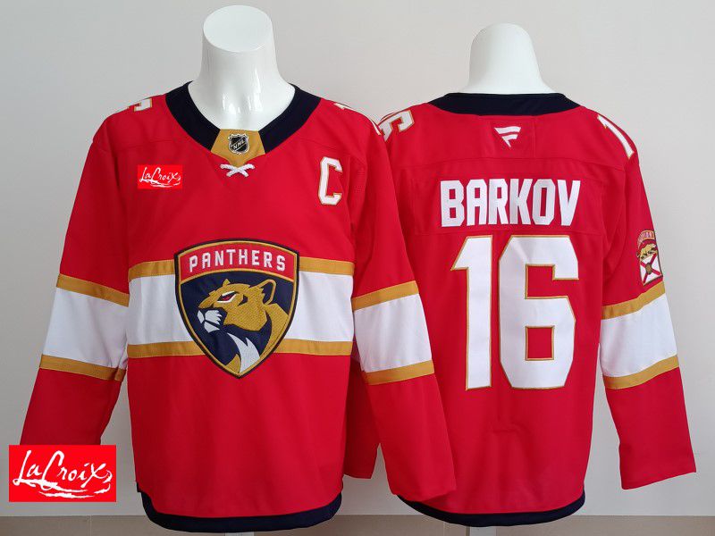 Men 2025 Florida Panthers #16 Barkov Red Fanatics Home Premium NHL Jersey style 6